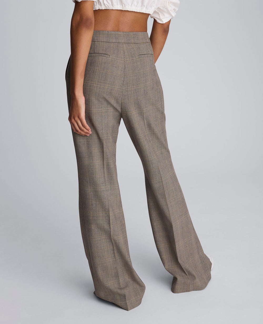 Plaid High Rise Split Front Flare Leg Pant Black Multi