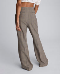 Plaid High Rise Split Front Flare Leg Pant Black Multi