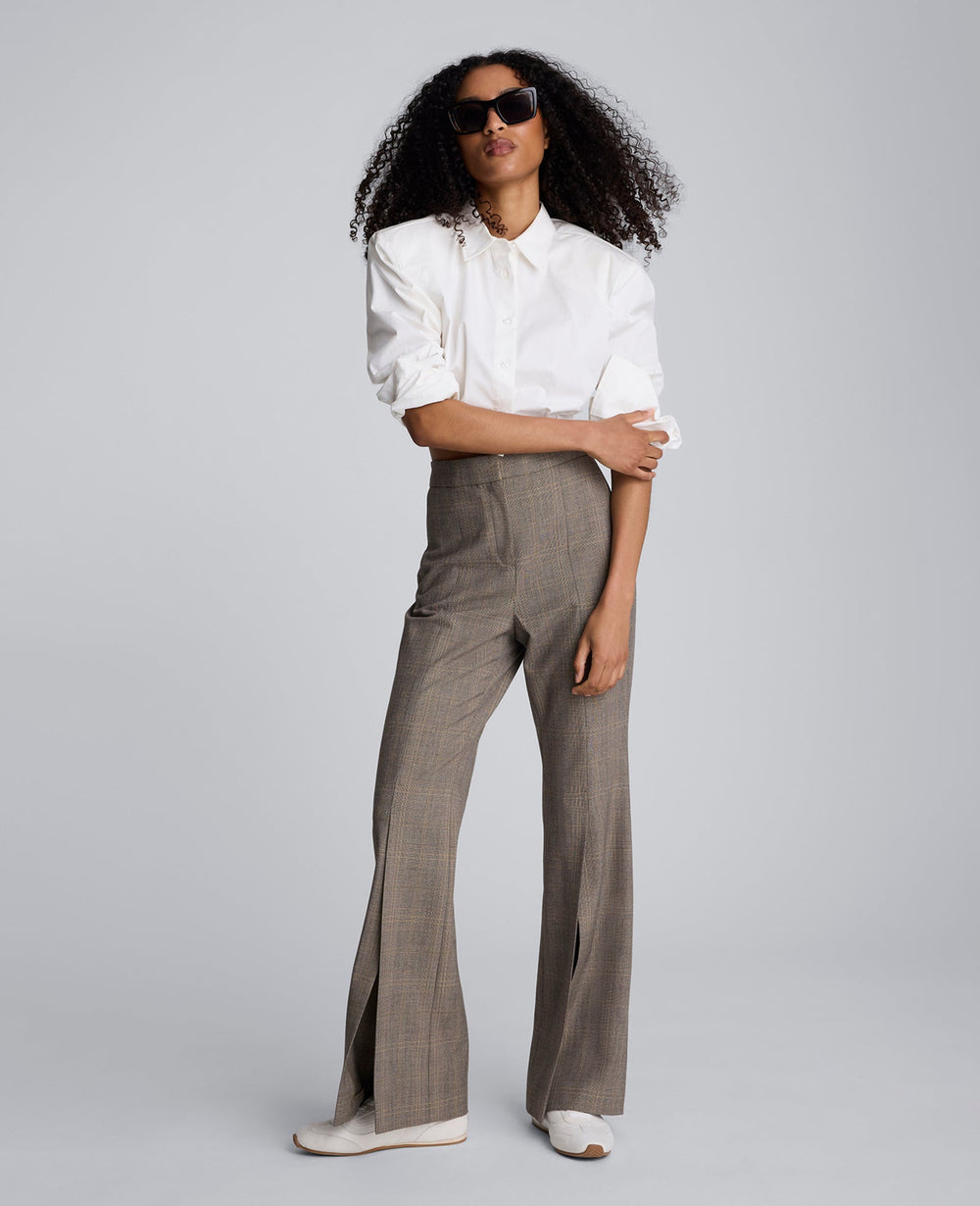Plaid High Rise Split Front Flare Leg Pant Black Multi