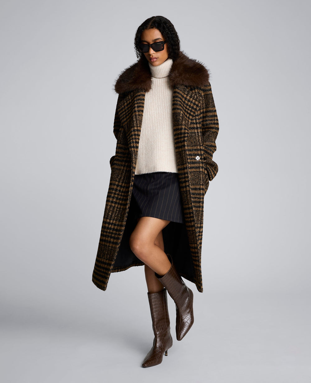 Pinstripe Fly Front Mini Skirt Black/Olive Green