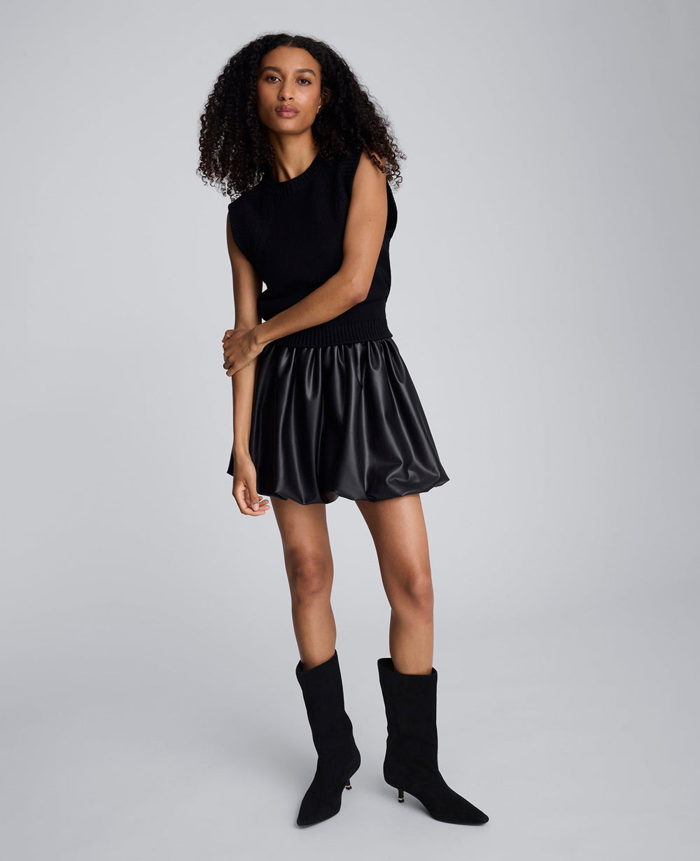 Faux Leather Pull On Bubble Mini Skirt Black
