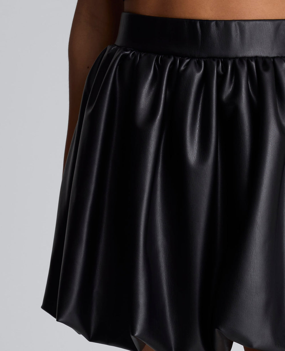 Faux Leather Pull On Bubble Mini Skirt Black