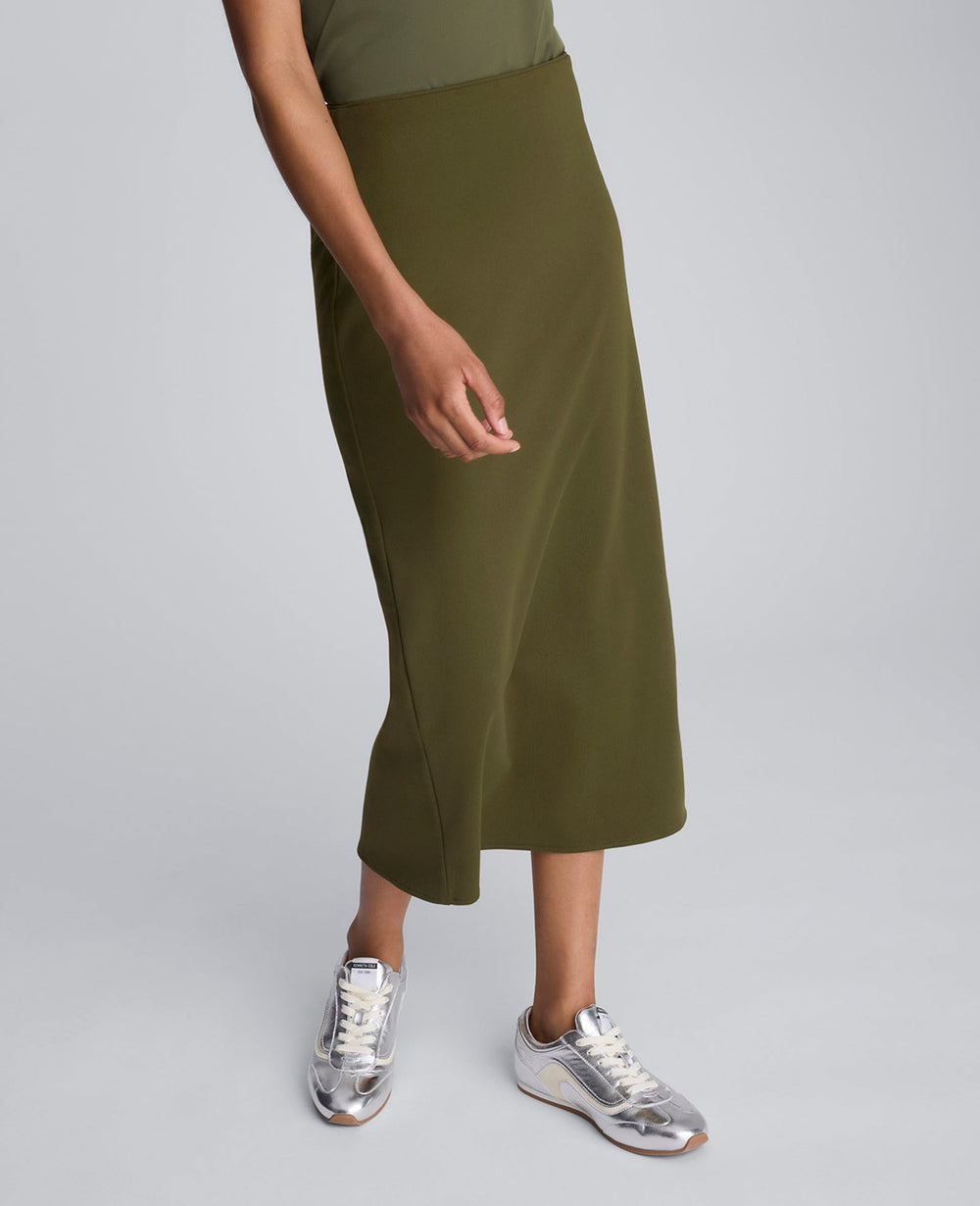 Brushed Scuba Pull On Midi Skirt Olive Green