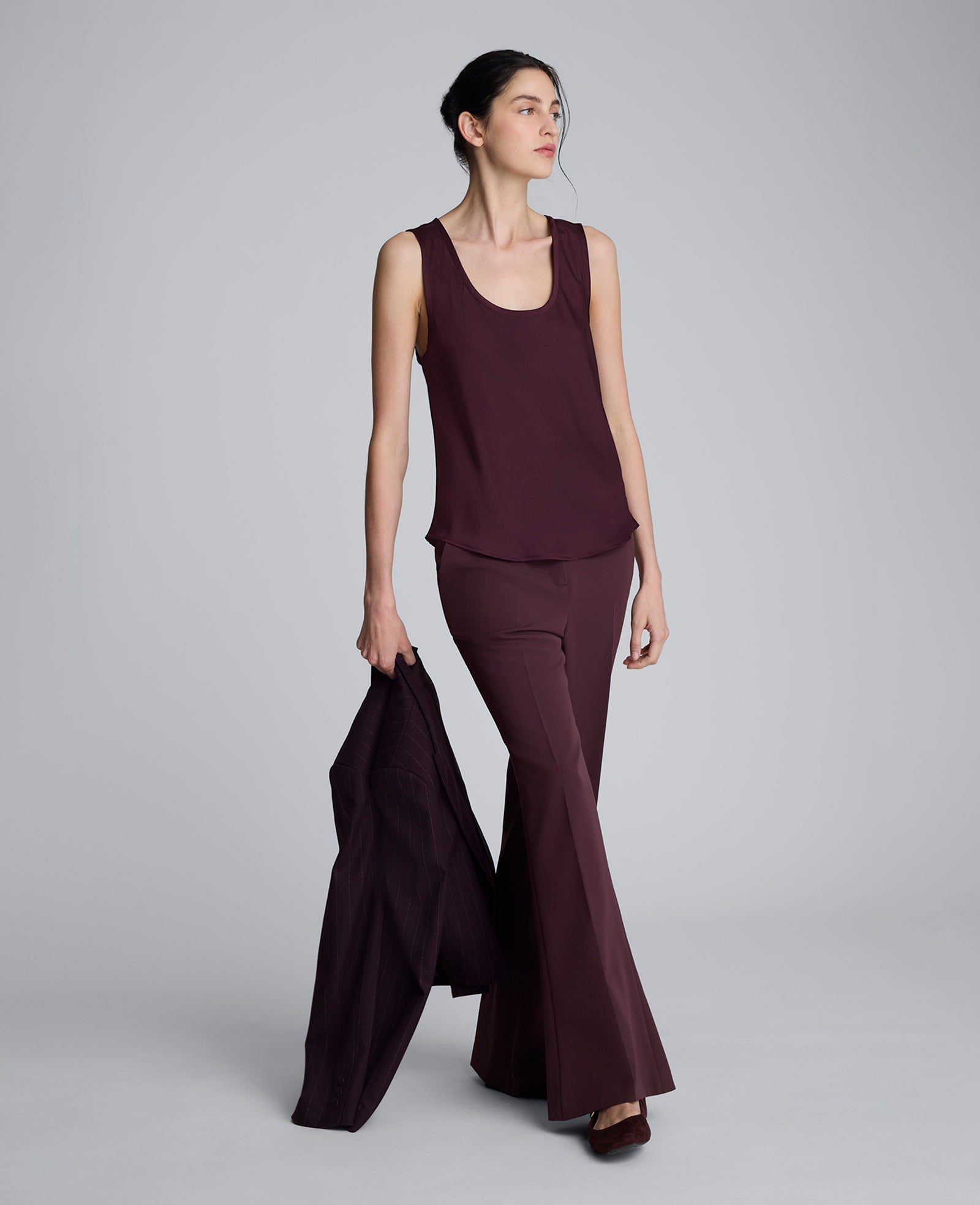 Luxe Twill Flare Leg Pant Dk Aubergine