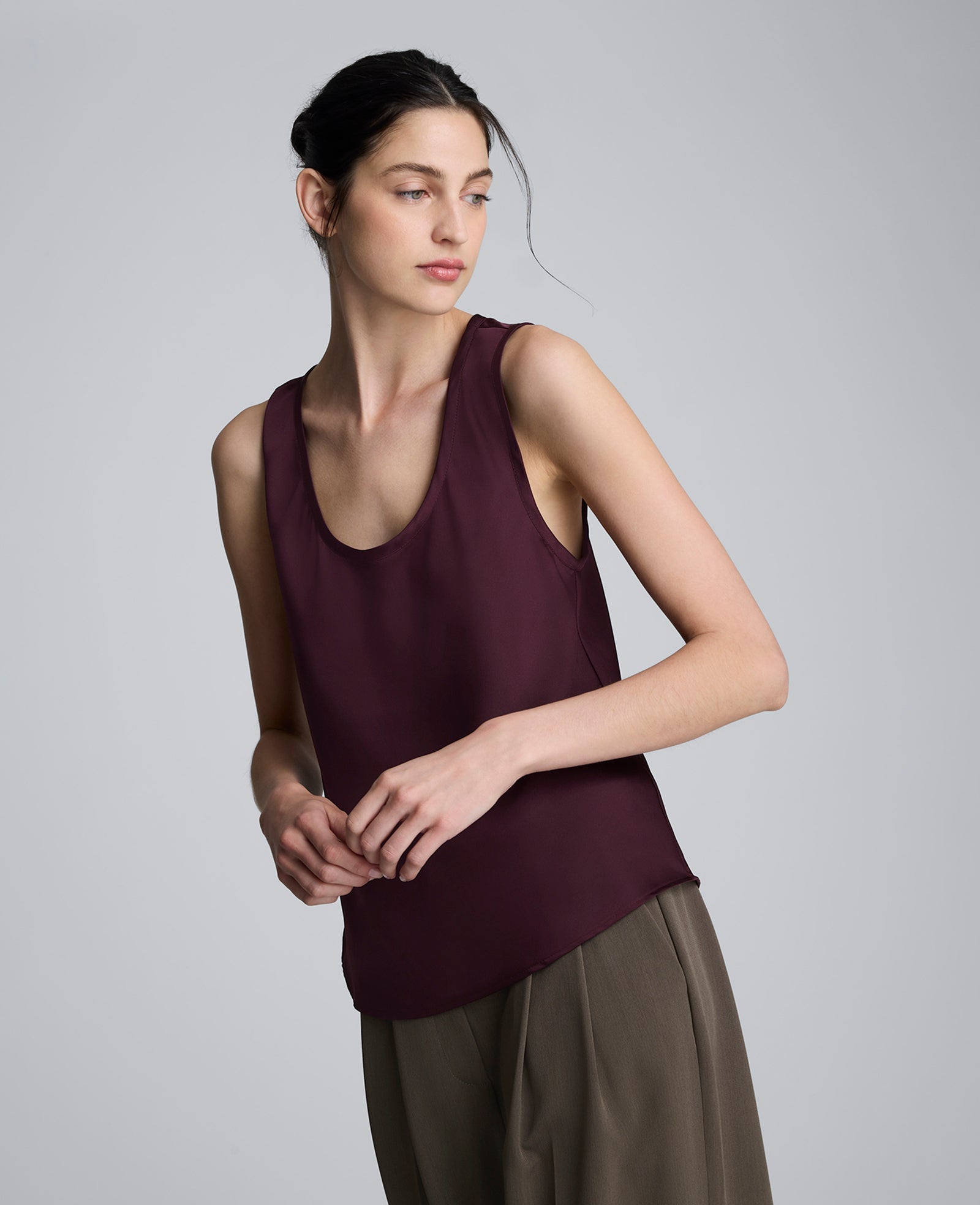 Satin Scoop Neck Tank Dk Aubergine