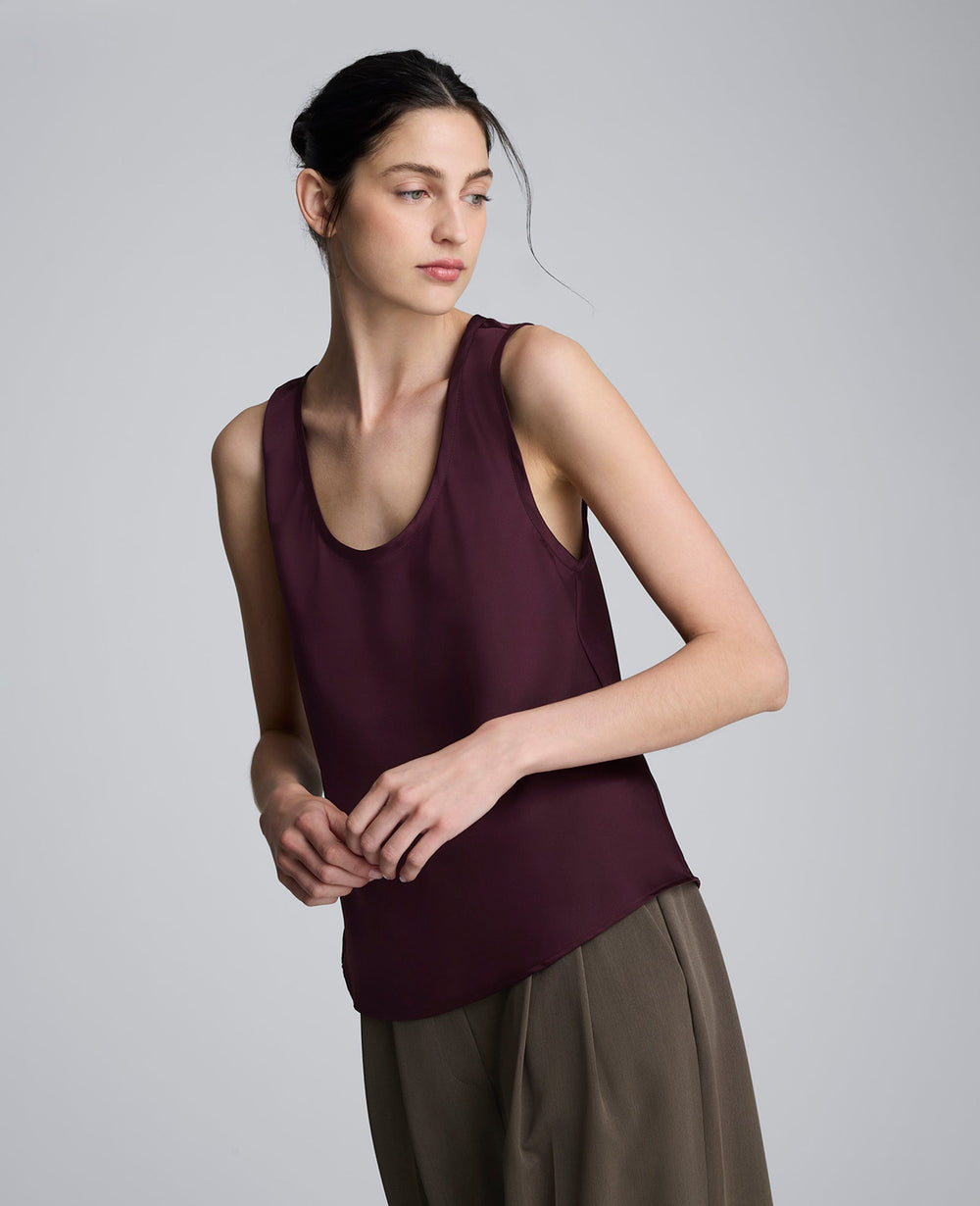 Satin Scoop Neck Tank Dk Aubergine