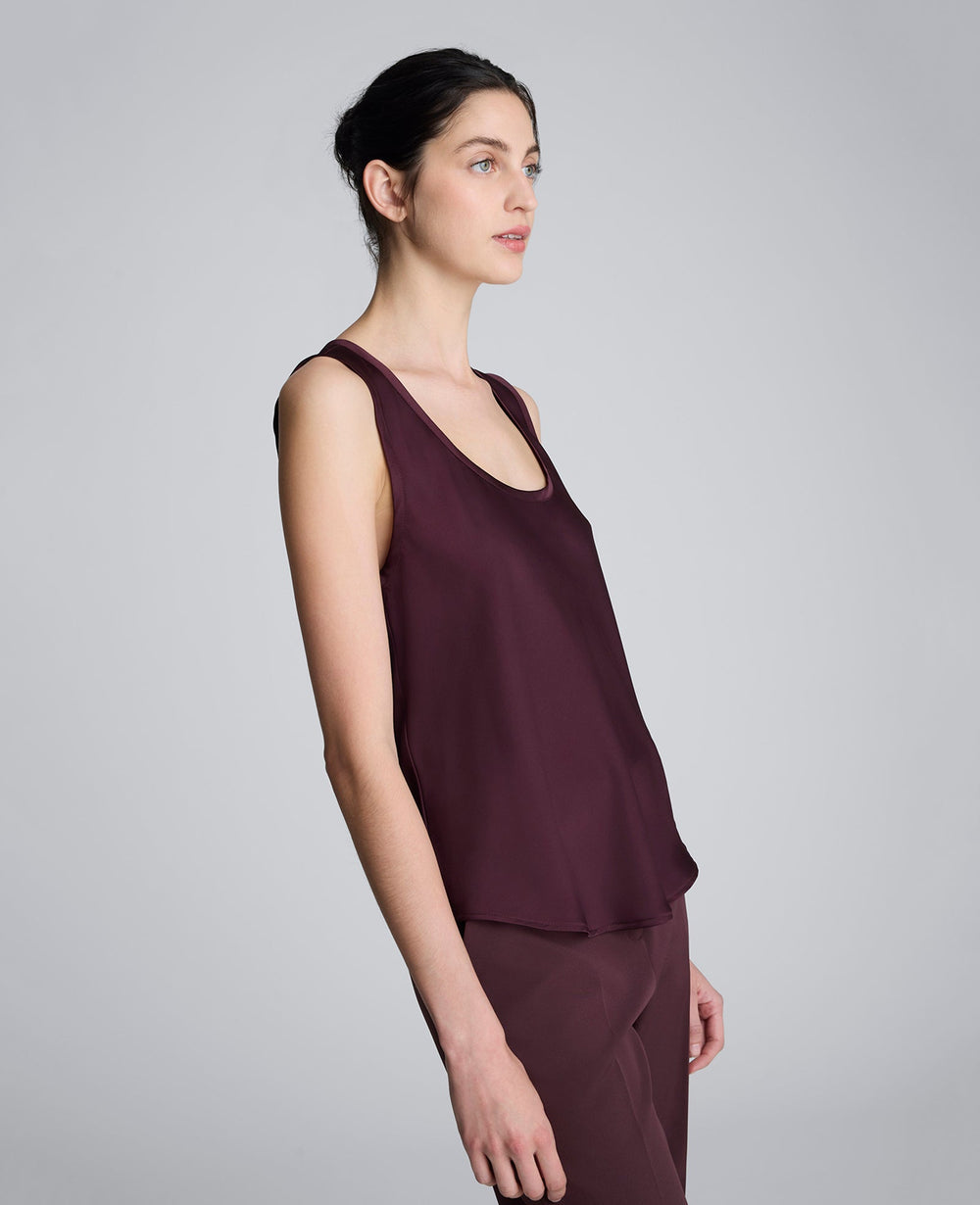 Satin Scoop Neck Tank Dk Aubergine
