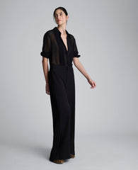 Chiffon Pleated Long Sleeve Blouse Black