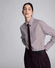 Boyfriend Button Down Shirt With Tie Dk Aubergine/ Pure Wt