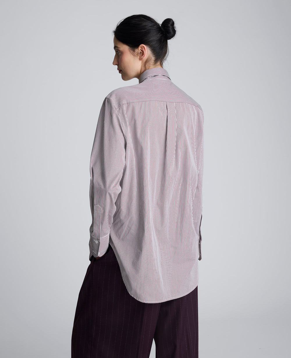 Boyfriend Button Down Shirt With Tie Dk Aubergine/ Pure Wt
