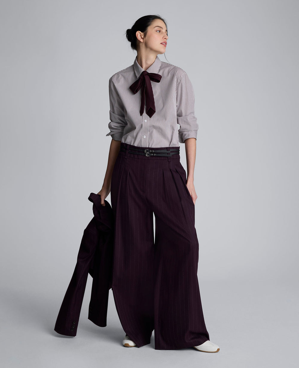 Boyfriend Button Down Shirt With Tie Dk Aubergine/ Pure Wt