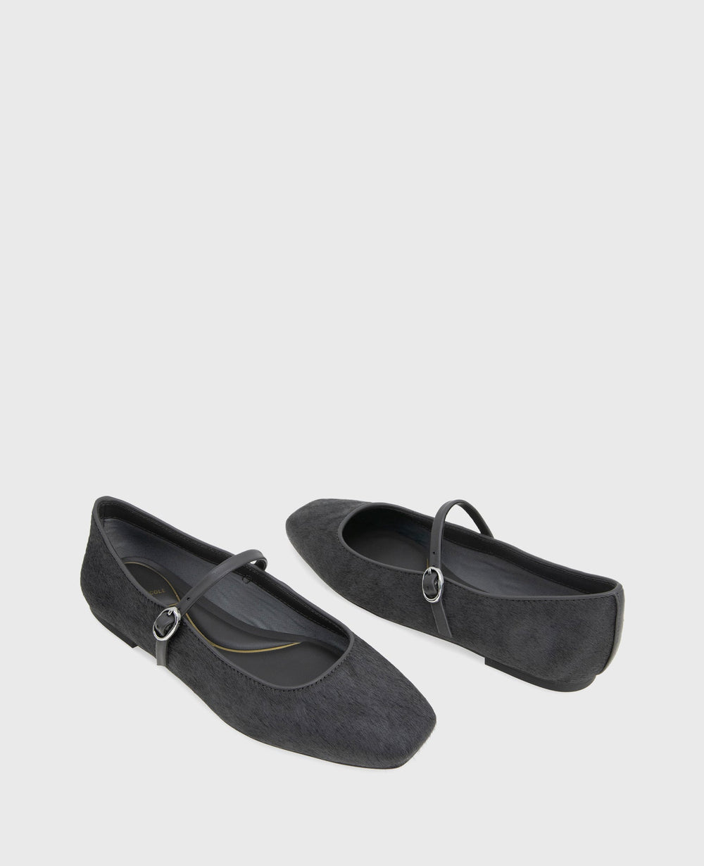 Jasper Calf Hair Ballet Flat Charcole Calf Hair