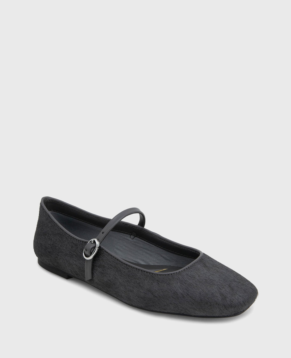 Jasper Calf Hair Ballet Flat Charcole Calf Hair