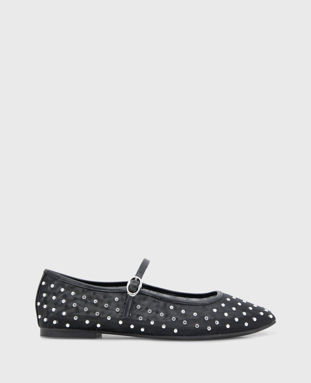 Jasper Mesh Micro Stud Ballet Flat Black Mesh