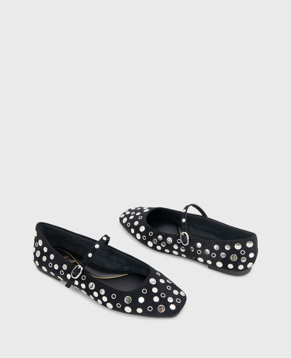 Jasper Suede Stud Ballet Flat Black