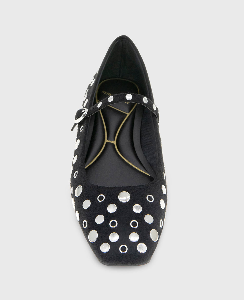 Jasper Suede Stud Ballet Flat Black