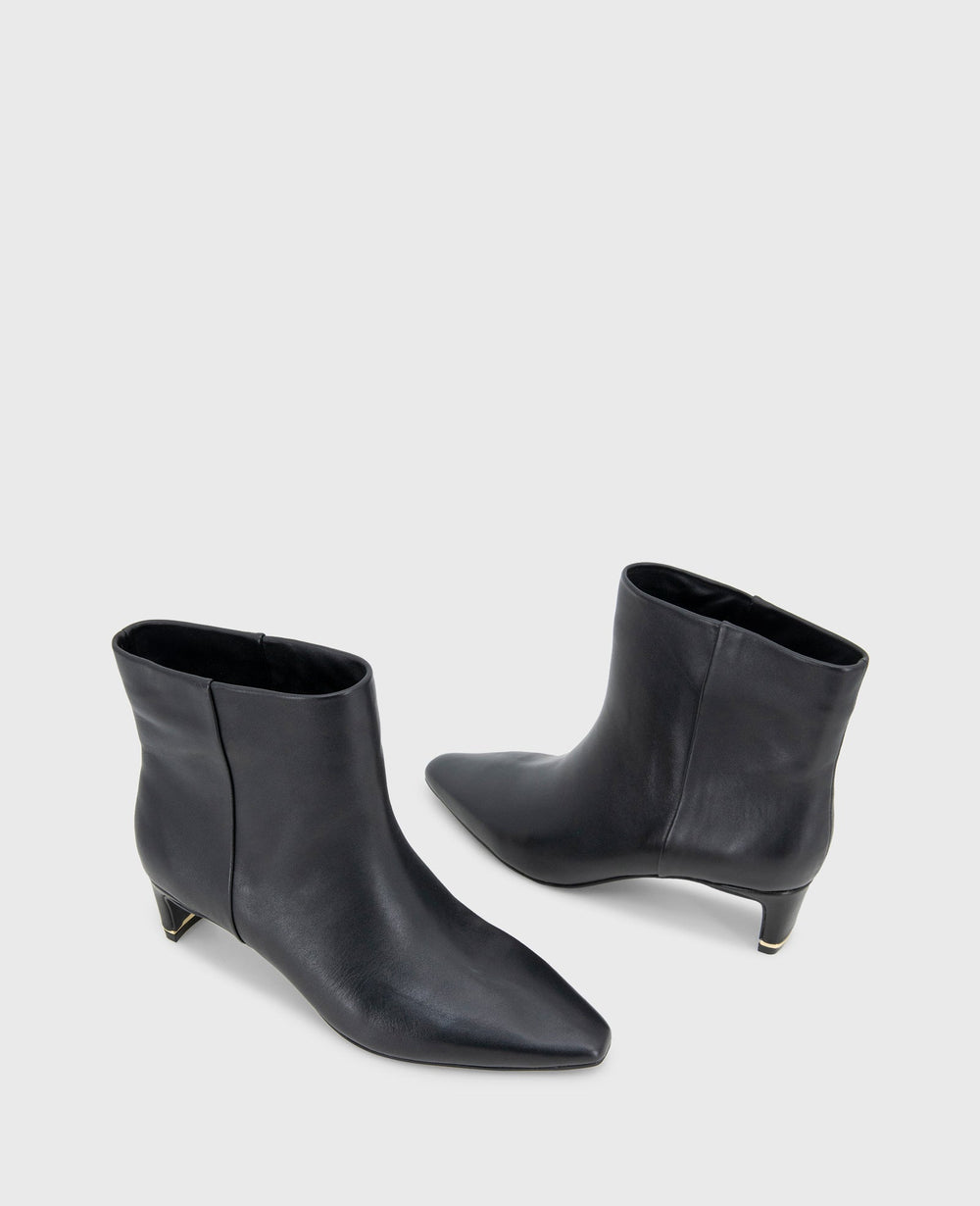 Miranda Leather Heel Bootie Black Leather