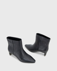 Miranda Leather Heel Bootie Black Leather