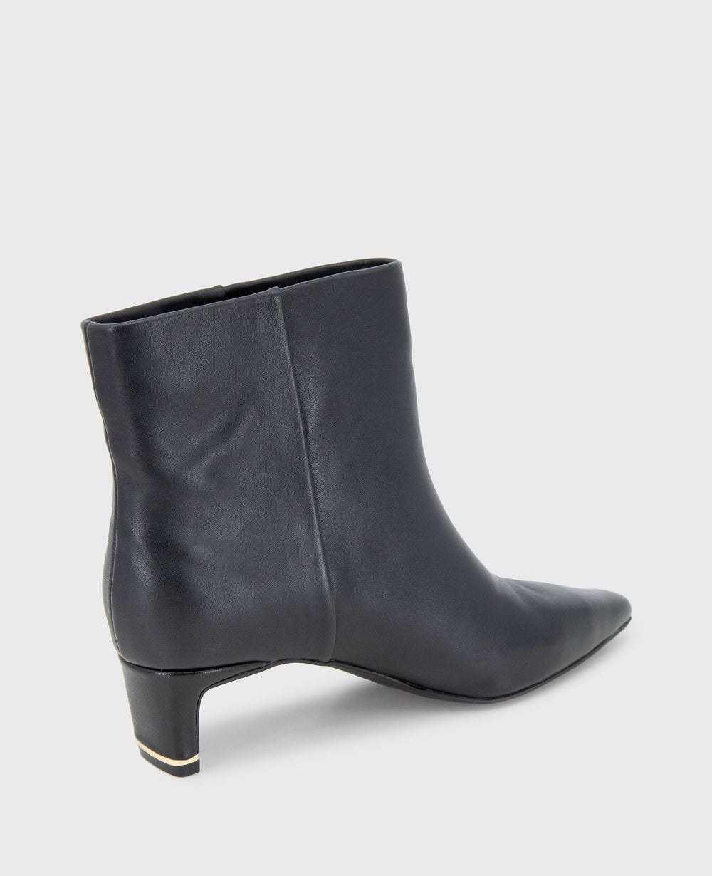 Miranda Leather Heel Bootie Black Leather