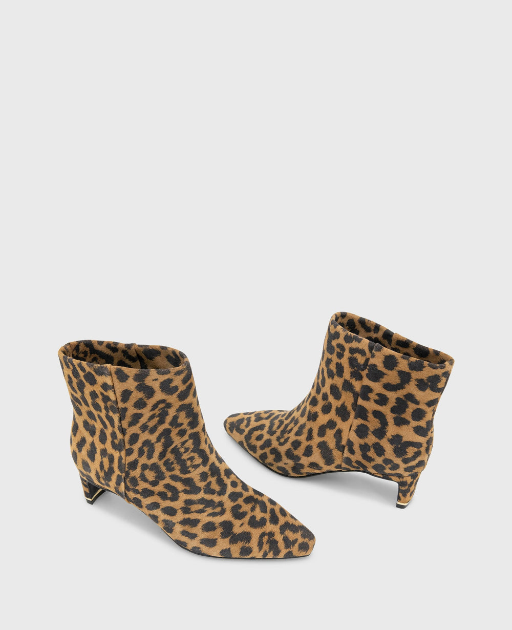 Miranda Suede Leopard Heel Bootie Leopard Suede