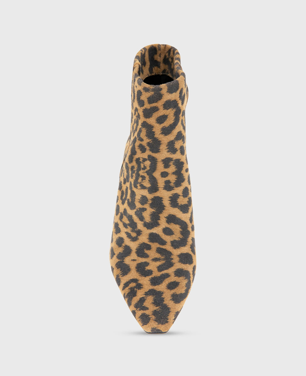 Miranda Suede Leopard Heel Bootie Leopard Suede
