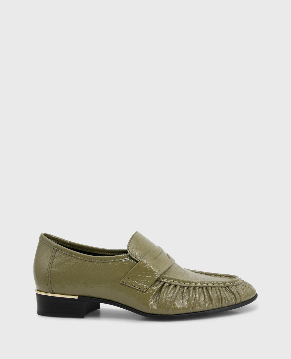 Reece Crinkle Patent Penny Loafer Green Patent