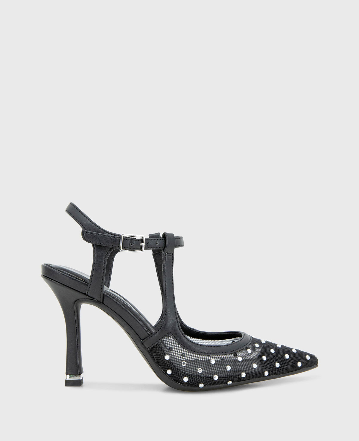 Romi Mesh Micro Stud Ankle Slingback Heel Black Stud Mesh