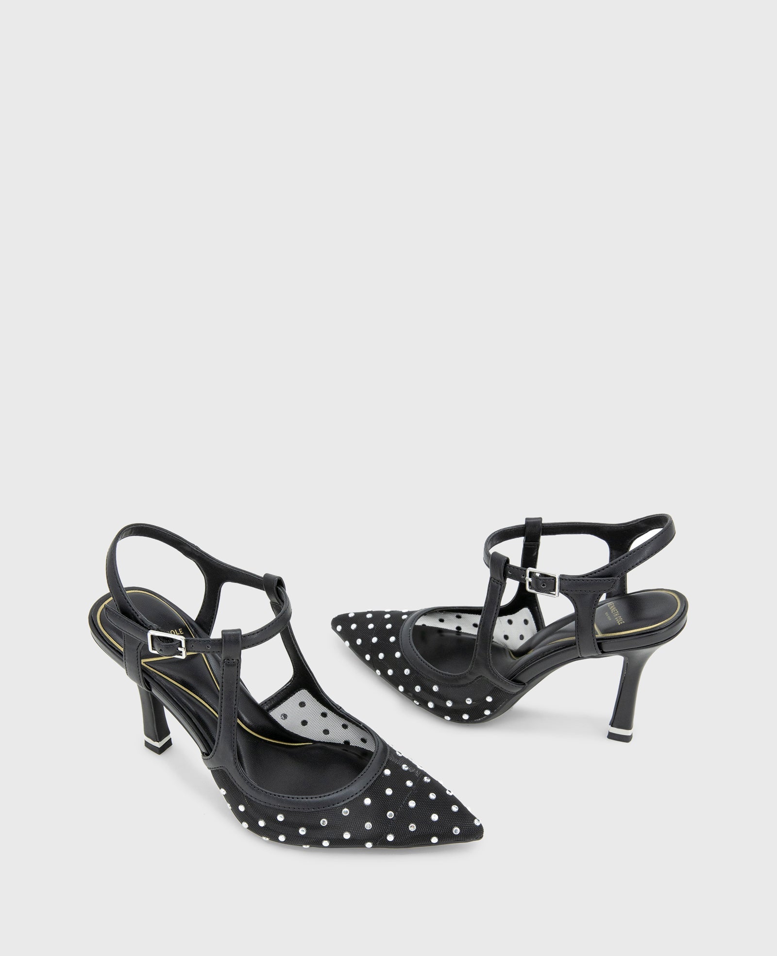 Romi Mesh Micro Stud Ankle Slingback Heel Black Stud Mesh
