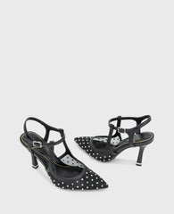Romi Mesh Micro Stud Ankle Slingback Heel Black Stud Mesh