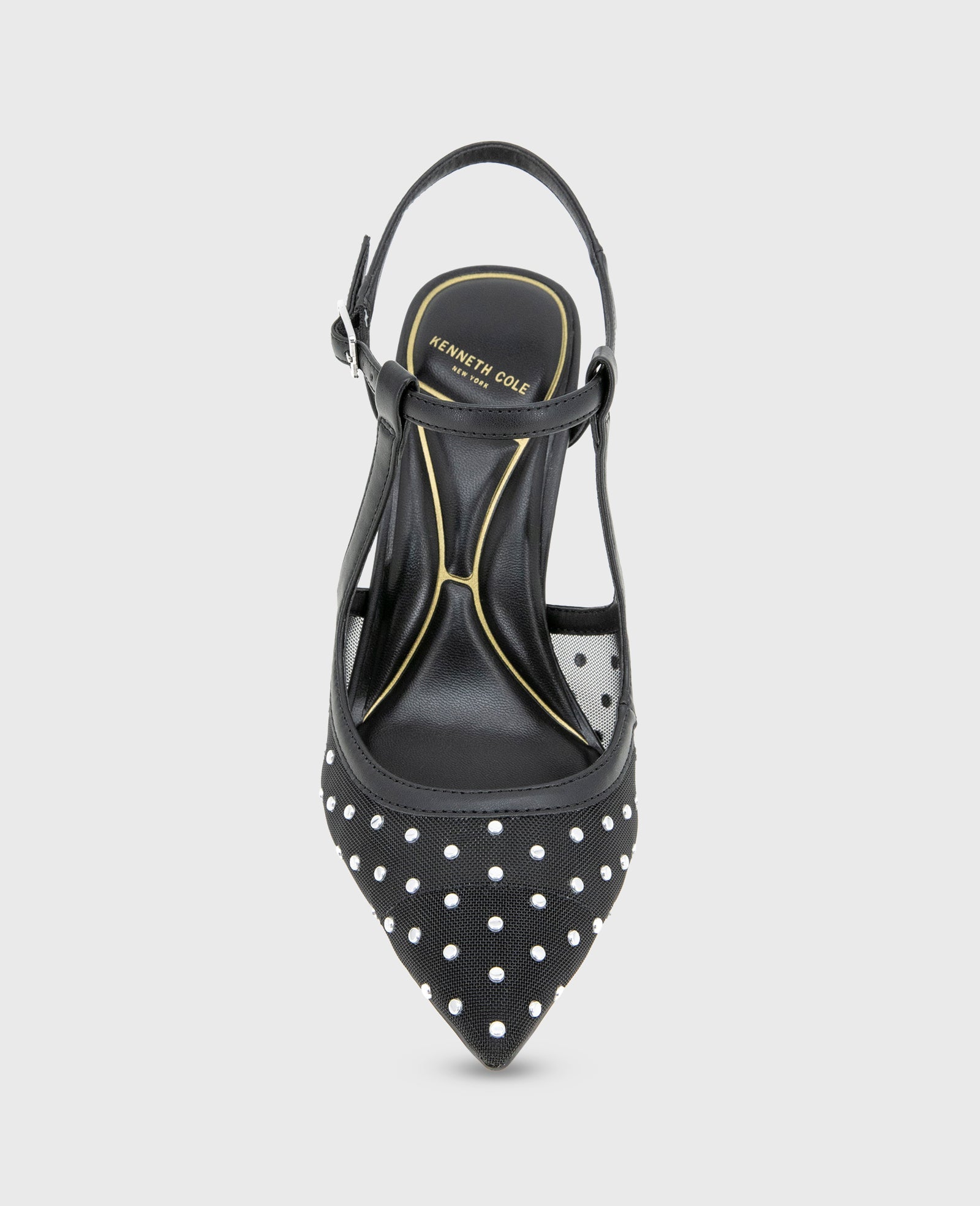 Romi Mesh Micro Stud Ankle Slingback Heel Black Stud Mesh