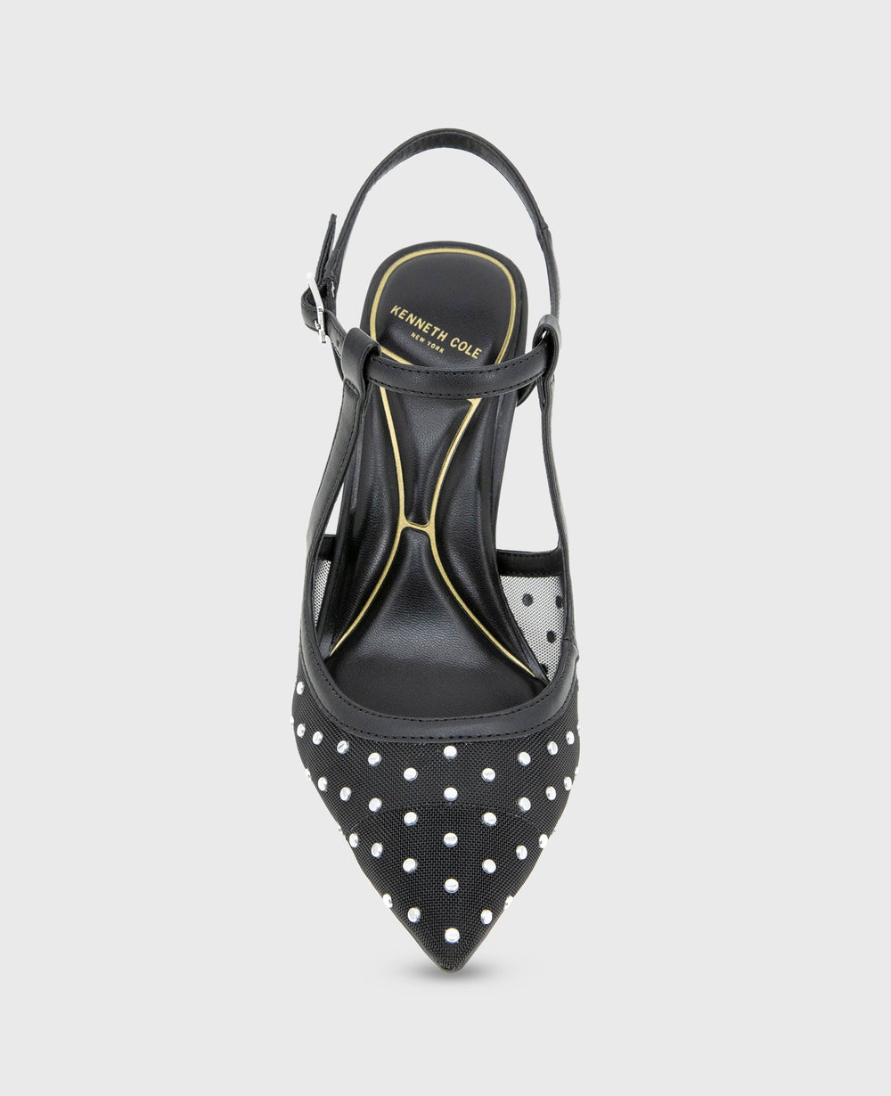 Romi Mesh Micro Stud Ankle Slingback Heel Black Stud Mesh