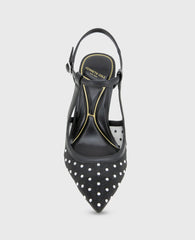 Romi Mesh Micro Stud Ankle Slingback Heel Black Stud Mesh