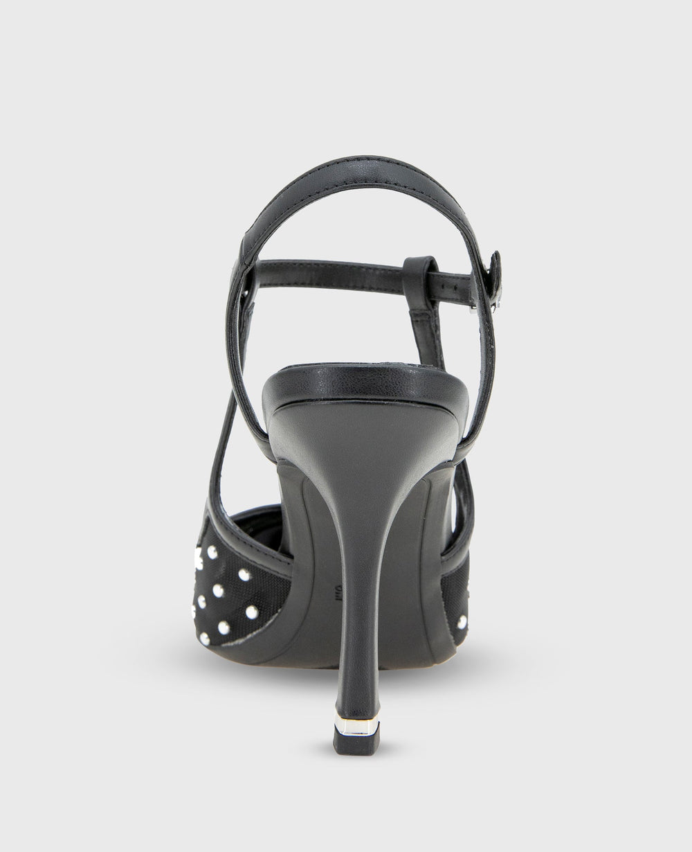 Romi Mesh Micro Stud Ankle Slingback Heel Black Stud Mesh