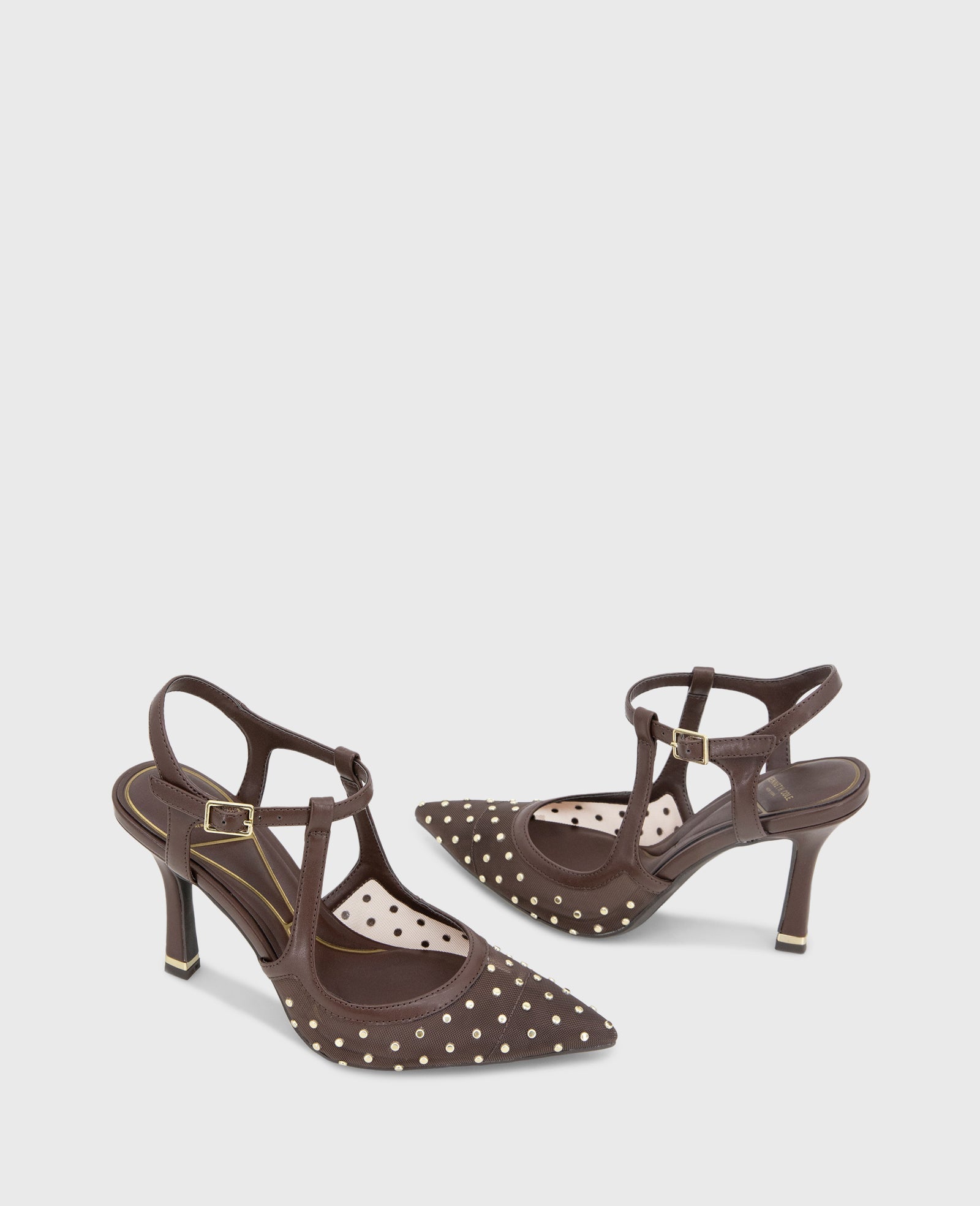 Romi Mesh Micro Stud Ankle Slingback Heel Brown Mesh