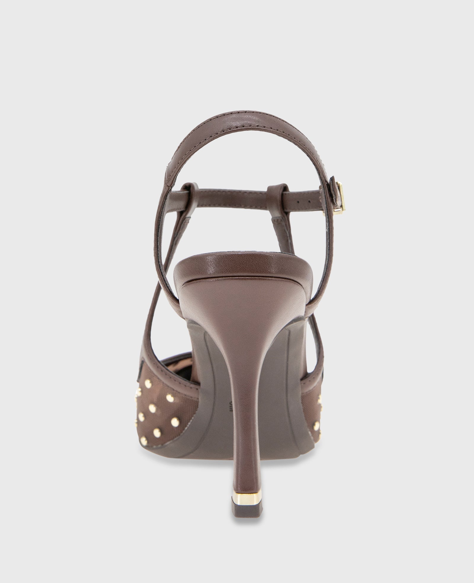 Romi Mesh Micro Stud Ankle Slingback Heel Brown Mesh