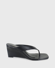 Susannah Leather Thong Wedge Sandal Black Leather
