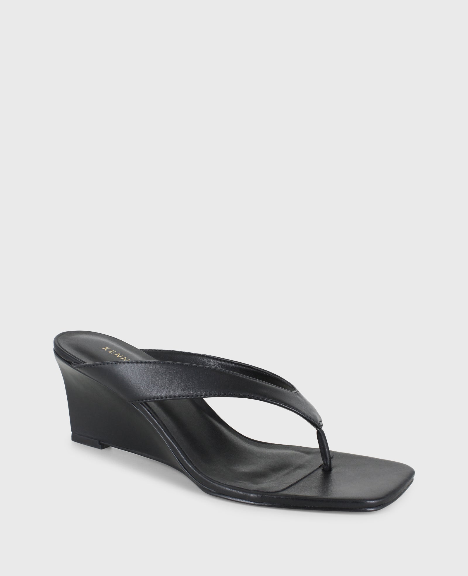 Susannah Leather Thong Wedge Sandal Black Leather
