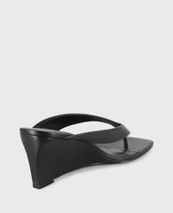Susannah Leather Thong Wedge Sandal Black Leather