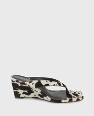 Susannah Calf Hair Thong Wedge Sandal Brown Multi Haircalf