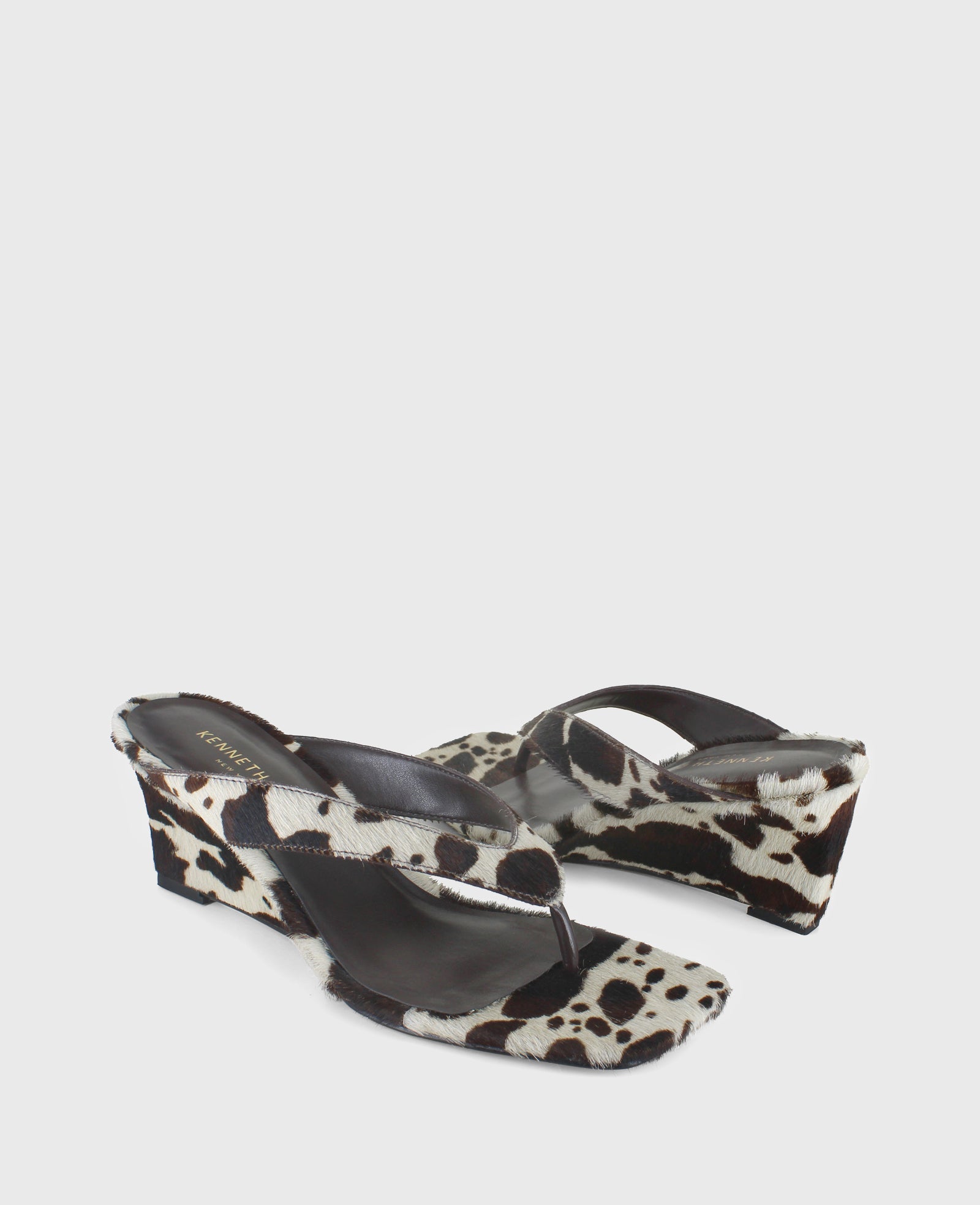 Susannah Calf Hair Thong Wedge Sandal Brown Multi Haircalf
