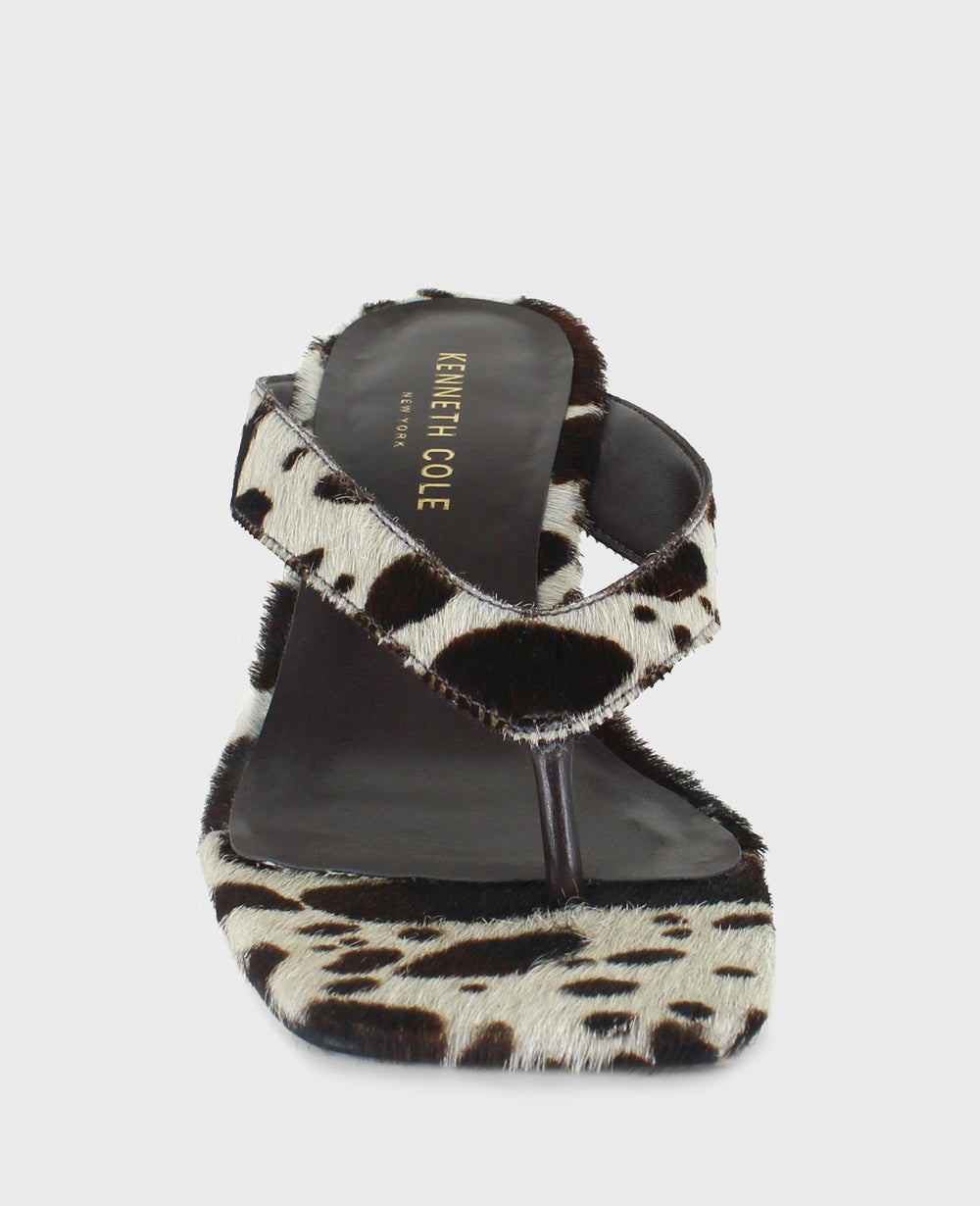 Susannah Calf Hair Thong Wedge Sandal Brown Multi Haircalf