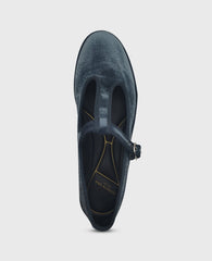 Verona Velvet T-Strap Mary Jane Flat Blue Velvet