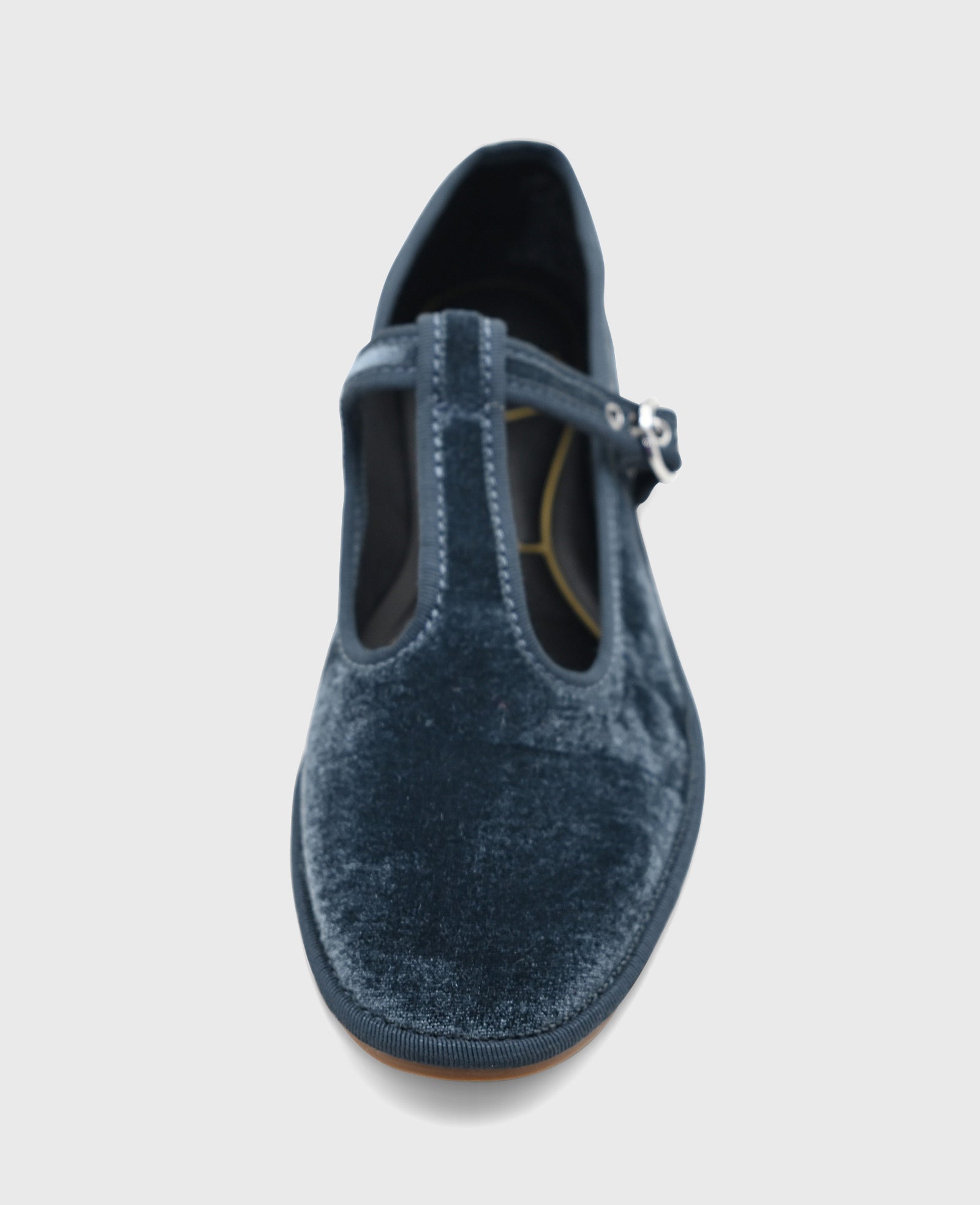 Verona Velvet T-Strap Mary Jane Flat Blue Velvet
