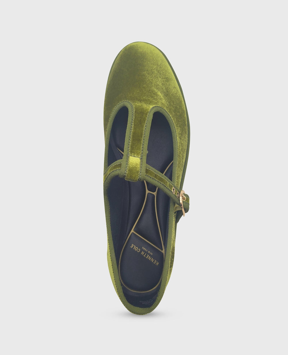 Verona Velvet T-Strap Mary Jane Flat Loden Velvet