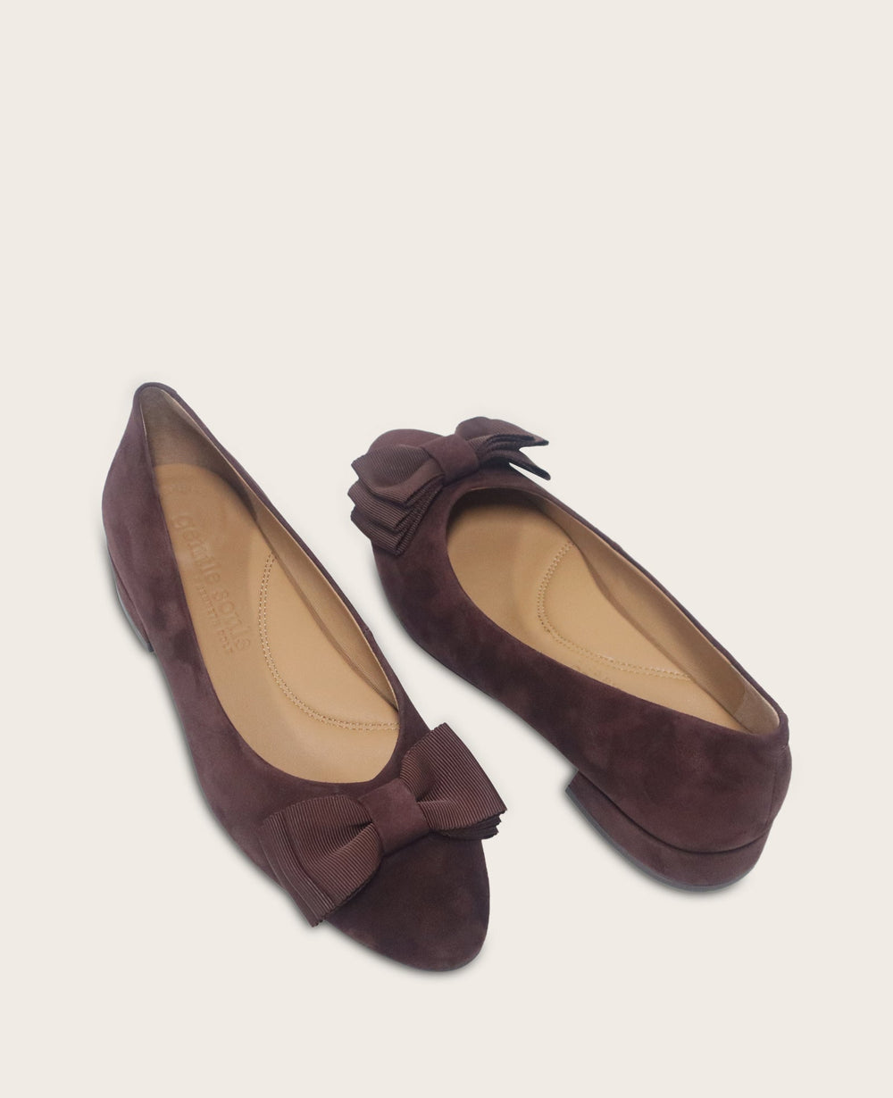 GENTLE SOULS - Atlas Suede Bow Flat Burgundy Suede