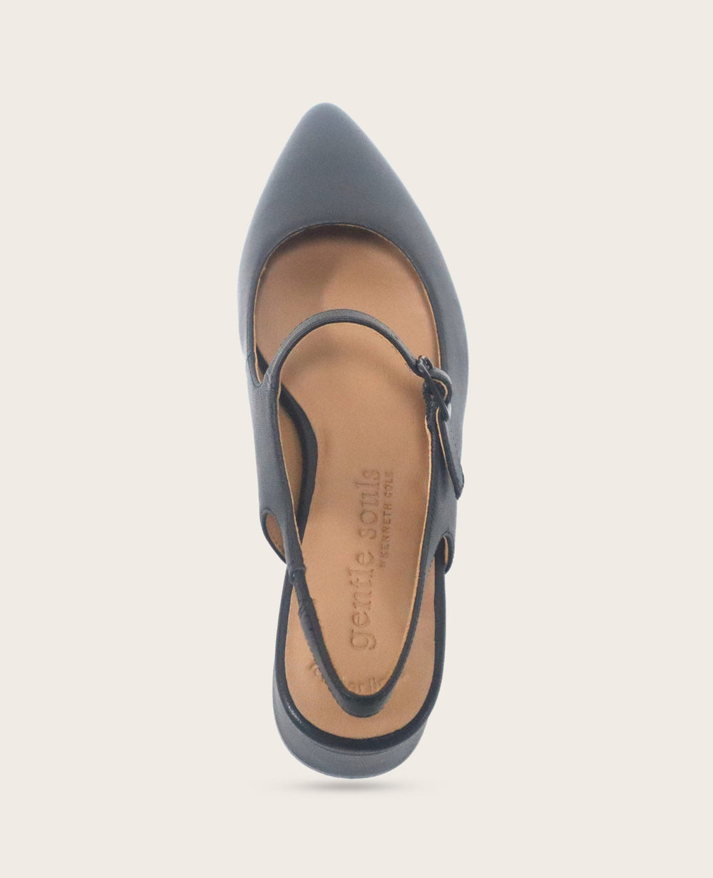 GENTLE SOULS - Gladys Leather Ankle Strap Slingback Black Leather