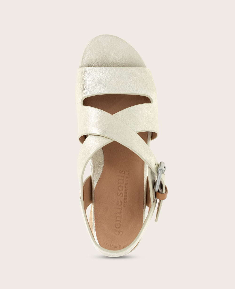 GENTLE SOULS - Mela Metallic Cross Strap Sandal Ice Leather