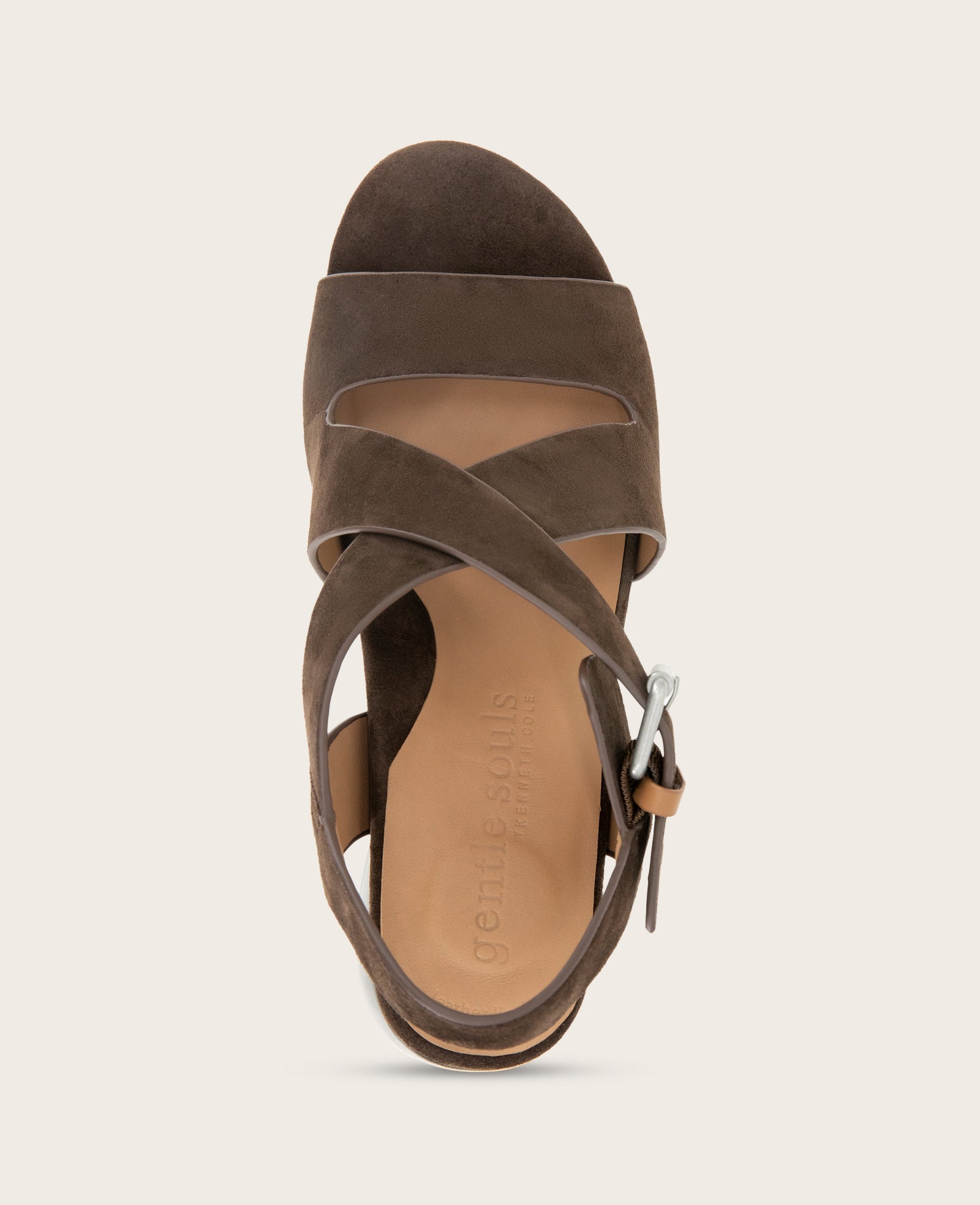 GENTLE SOULS - Mela Suede Cross Strap Sandal Chocolate Suede