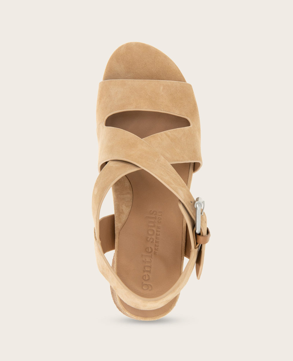 GENTLE SOULS - Mela Suede Cross Strap Sandal Tan Suede
