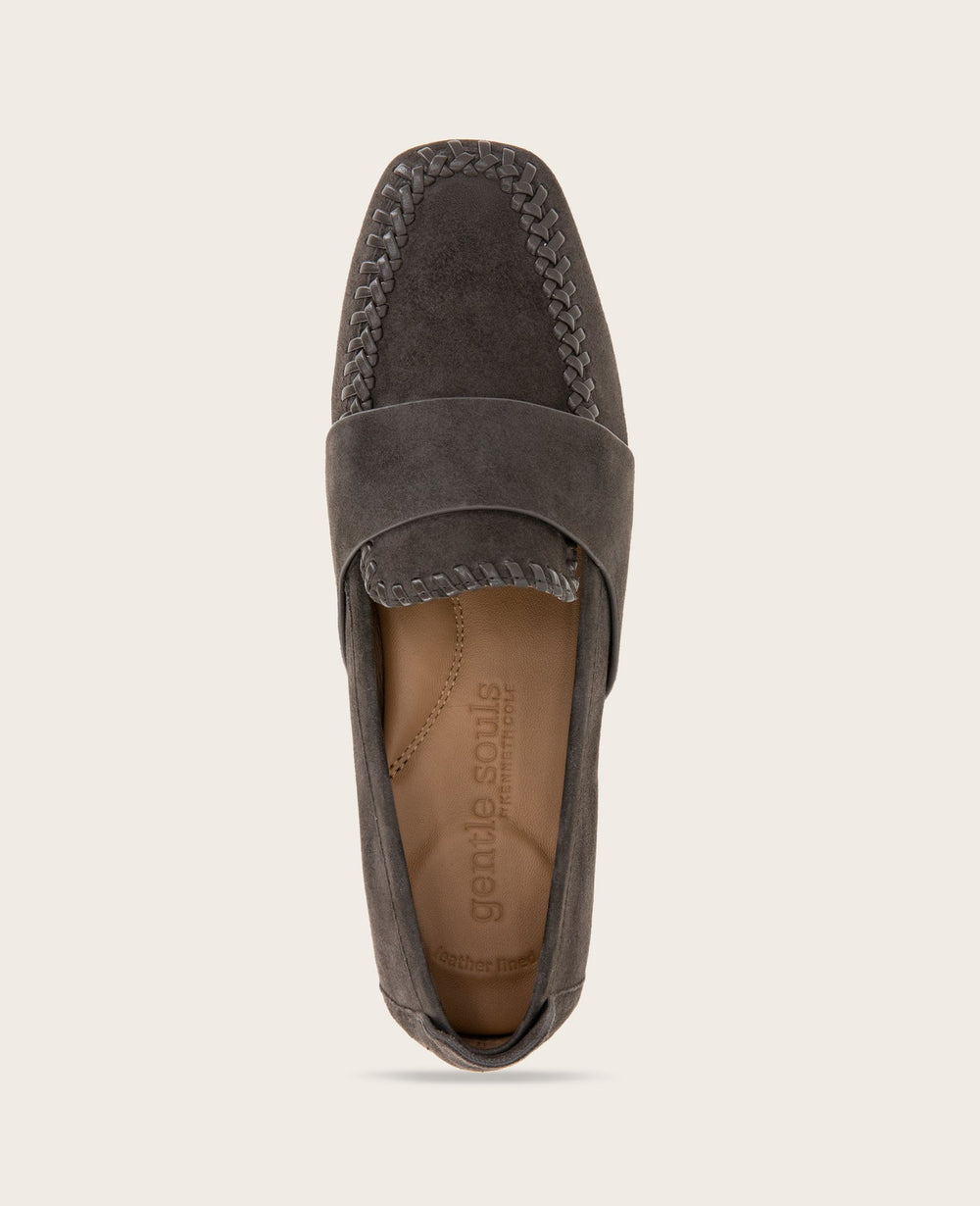 GENTLE SOULS - Sandra Suede Braid Detail Loafer Brown Suede